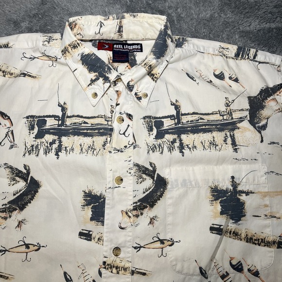 Other - VTG Reel Legends Men's Button Down Short Sleeve Fishing Hawaiian Shirt SZ L